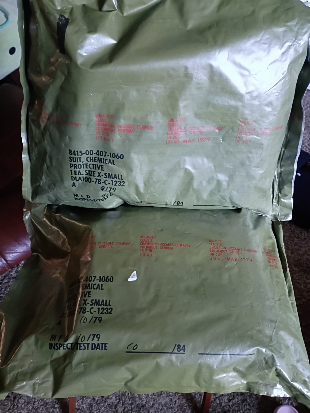 2- 1979 Unopened Chemical Protective Suits